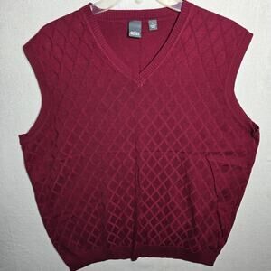 Cullen Mens L Silk Blend Pullover Sweater Vest Burgundy Textured V-neck Preppy